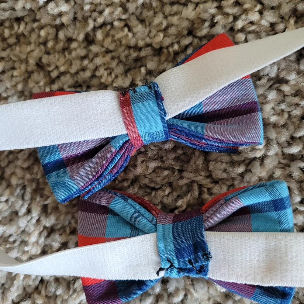 Plaid Elastic Strap Bowtie Set of 2 12 inches